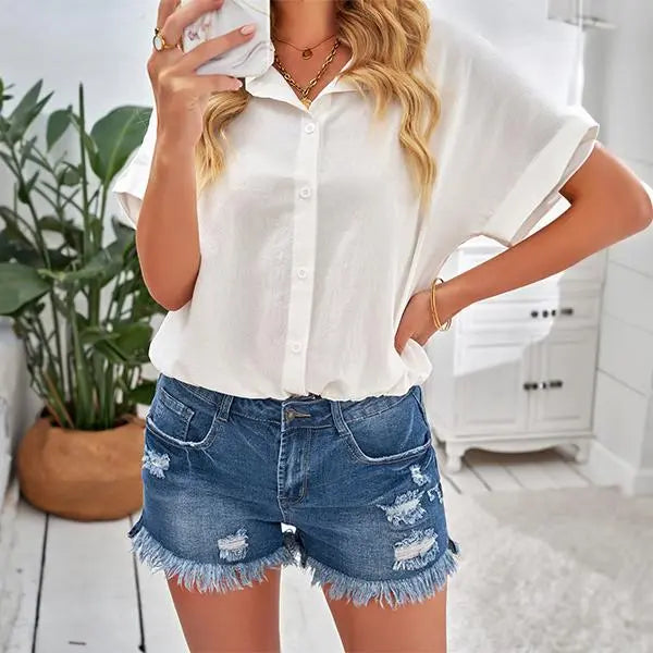 ✨✨Women's Casual Mid Rise Denim Shorts - Ripped & Stretch