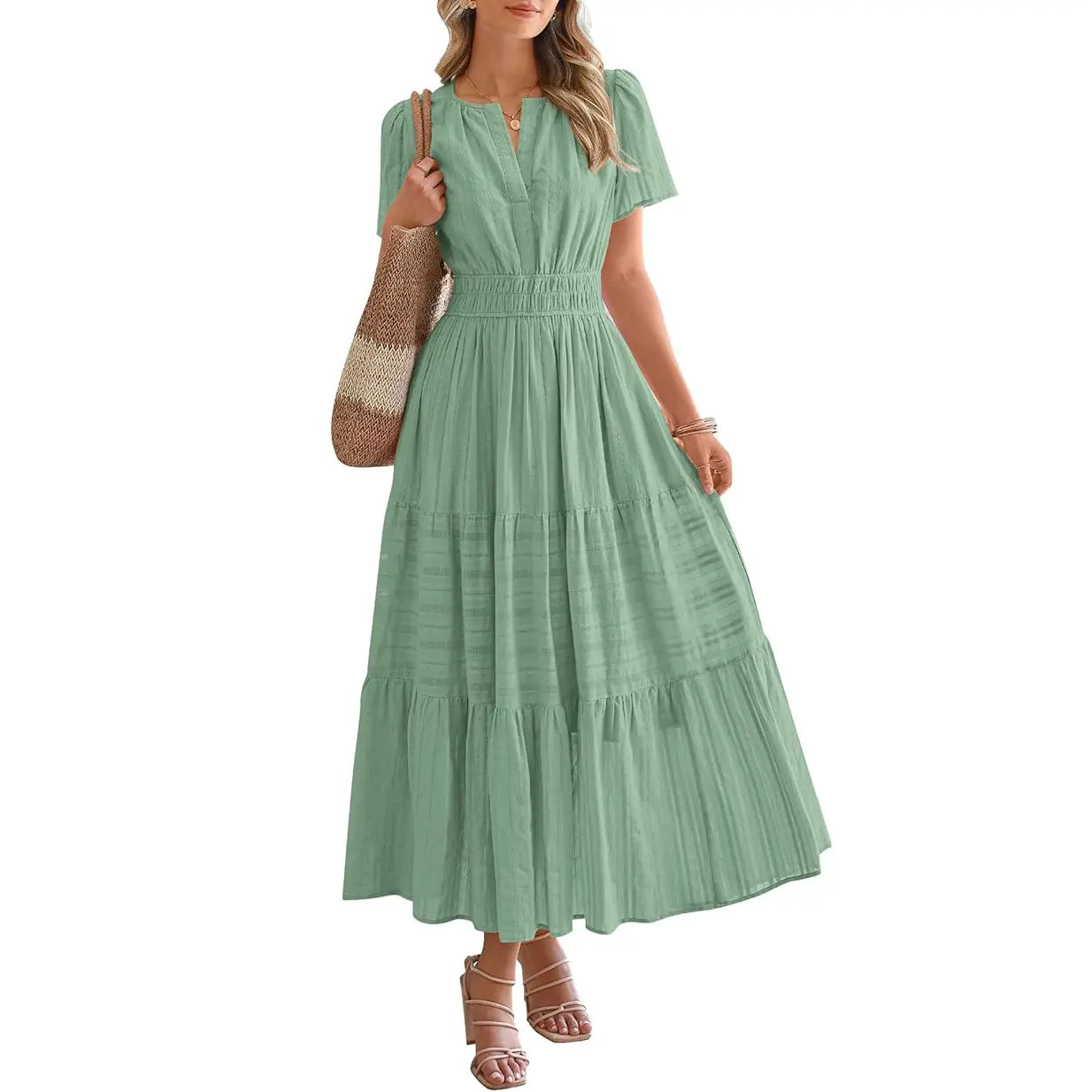✨✨Women's Summer 2026 Casual Maxi Dress Lightweight Short Sleeve V Neck Boho Dress with Pockets #Outdoorfun