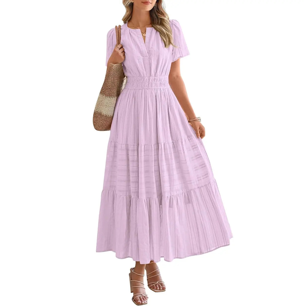✨✨Women's Summer 2026 Casual Maxi Dress Lightweight Short Sleeve V Neck Boho Dress with Pockets #Outdoorfun
