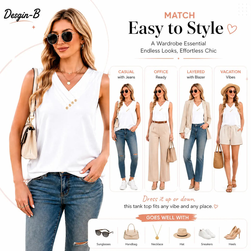 ✨✨Women's Summer V Neck Tank Tops - Trendy Sleeveless Tee