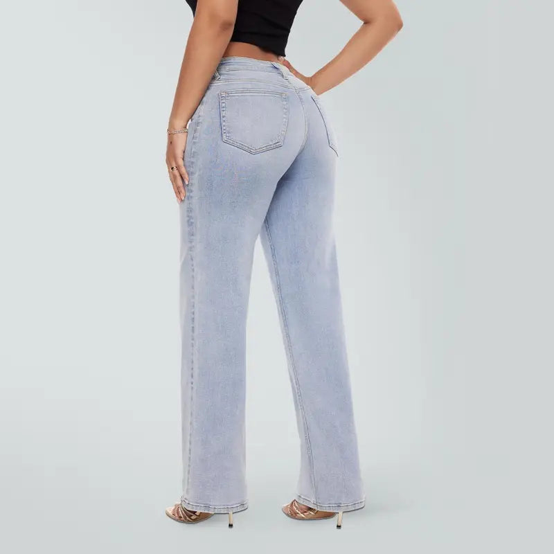 ✨✨Mid-low Rise Baggy Jeans Stretchy Wide Leg for Women Distressed Pants Womenswear Bottom Lady Basic Minimalist Comfortable Denim Tummy Control Curve Hugging Plus Size Regular Size BBL Spring Fashion Daily Outfits