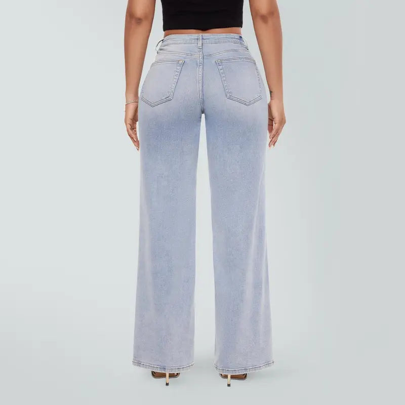 ✨✨Mid-low Rise Baggy Jeans Stretchy Wide Leg for Women Distressed Pants Womenswear Bottom Lady Basic Minimalist Comfortable Denim Tummy Control Curve Hugging Plus Size Regular Size BBL Spring Fashion Daily Outfits
