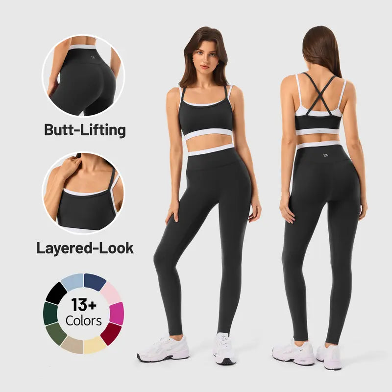 ✨✨Women's 2-Piece Matching Workout Set, Women's Clothes with Seamless Yoga Leggings & Padded Sports Bra for Gym Athletic Use