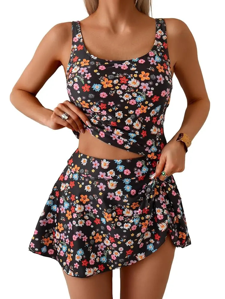 ✨✨Tankini Swimsuit for Women TummyControl Two Piece Bathing Suit High WaistedTank Top with Swim Skirt Swimdress #DealsFor You Days