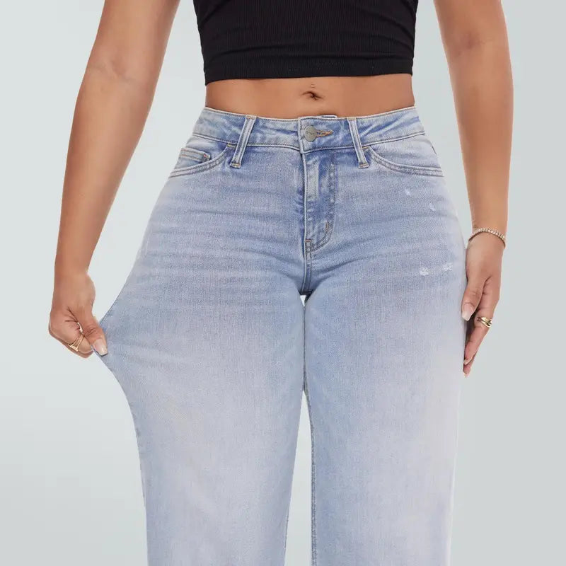 ✨✨Mid-low Rise Baggy Jeans Stretchy Wide Leg for Women Distressed Pants Womenswear Bottom Lady Basic Minimalist Comfortable Denim Tummy Control Curve Hugging Plus Size Regular Size BBL Spring Fashion Daily Outfits
