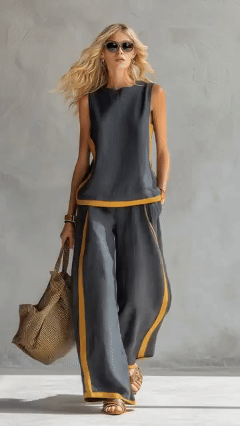 ✨✨Buy 2 Pcs Free Shipping - Women's Round Neck Sleeveless Casual Loose Top And High-waisted Loose Wide-leg Pants Cotton And Linen Set.