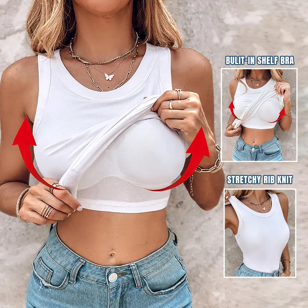 ✨✨Built-in Bra Tank Top Ribbed Racerback Tops Women Going Out Tops Everyday Basic Tanks Padded Tops