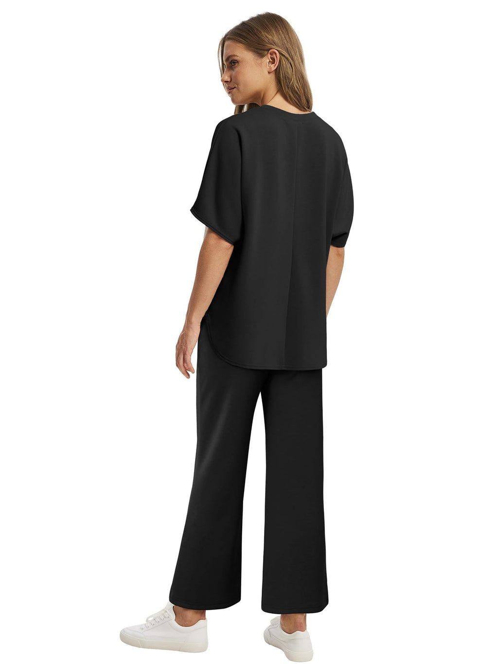 Women's Lounge Sets 2 Piece Outfits 2026 Summer Casual Short Sleeve Sweatsuits Matching Tracksuits Wide Leg Pant Set