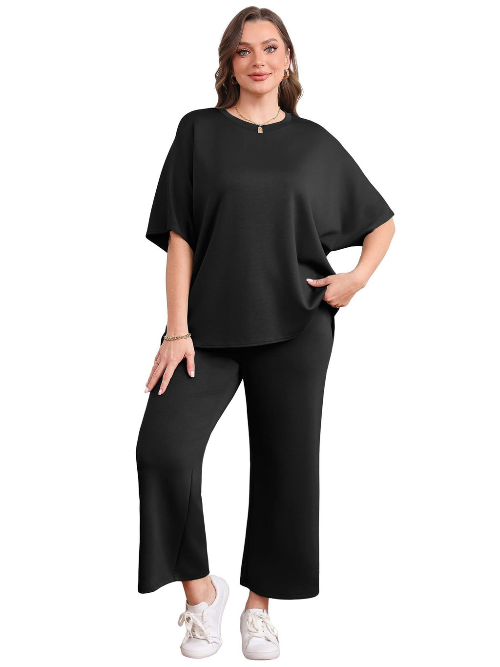 Women's Lounge Sets 2 Piece Outfits 2026 Summer Casual Short Sleeve Sweatsuits Matching Tracksuits Wide Leg Pant Set