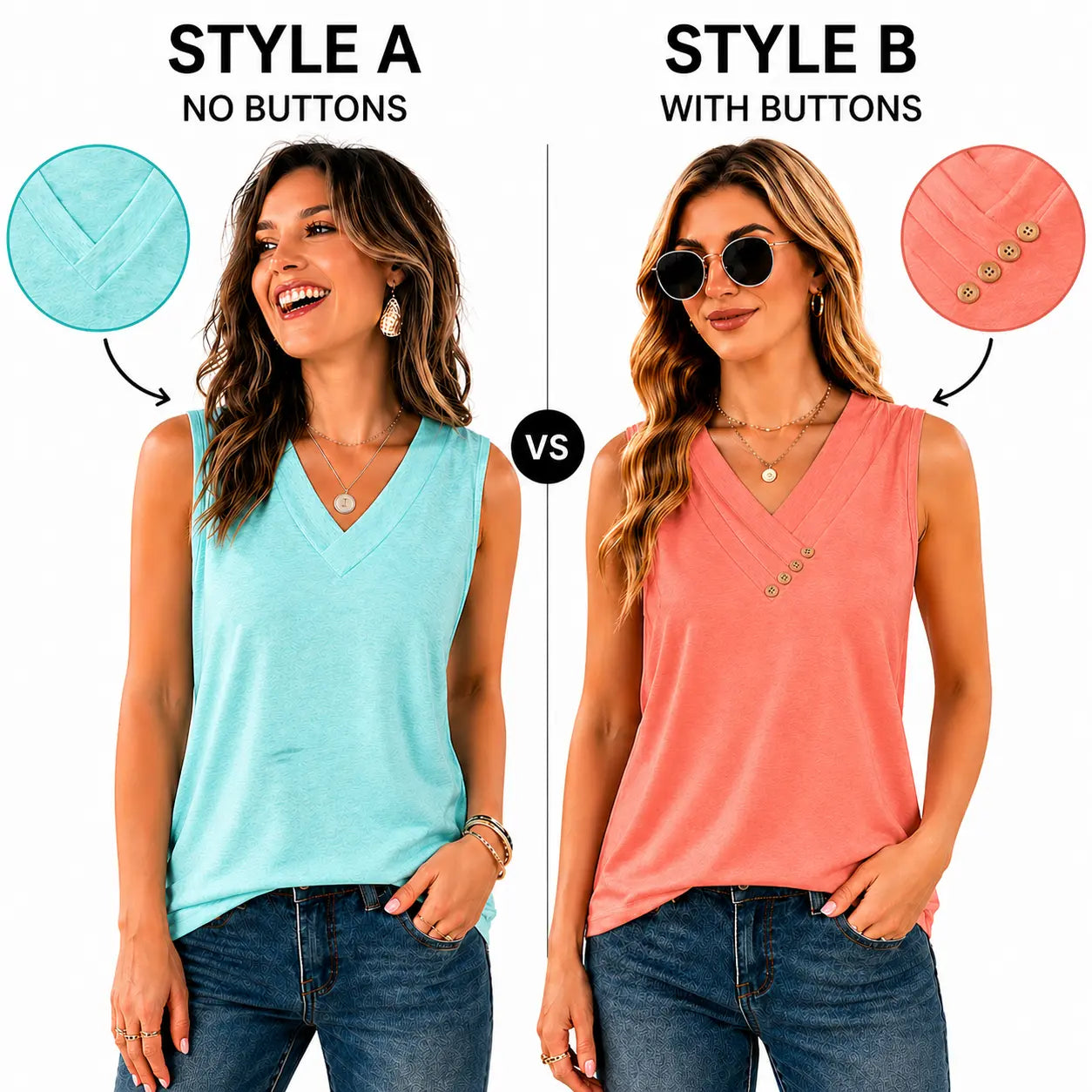 ✨✨Women's Summer V Neck Tank Tops - Trendy Sleeveless Tee