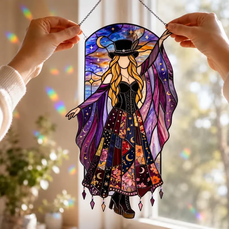 ✨💃 Stevie Nicks 🤘 Handmade Stained Glass Spinning Suncatcher
