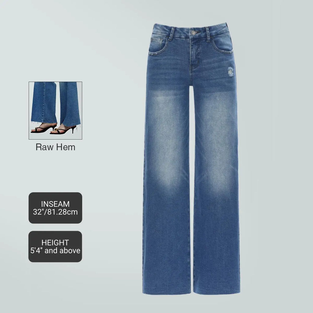 ✨✨Mid-low Rise Baggy Jeans Stretchy Wide Leg for Women Distressed Pants Womenswear Bottom Lady Basic Minimalist Comfortable Denim Tummy Control Curve Hugging Plus Size Regular Size BBL Spring Fashion Daily Outfits