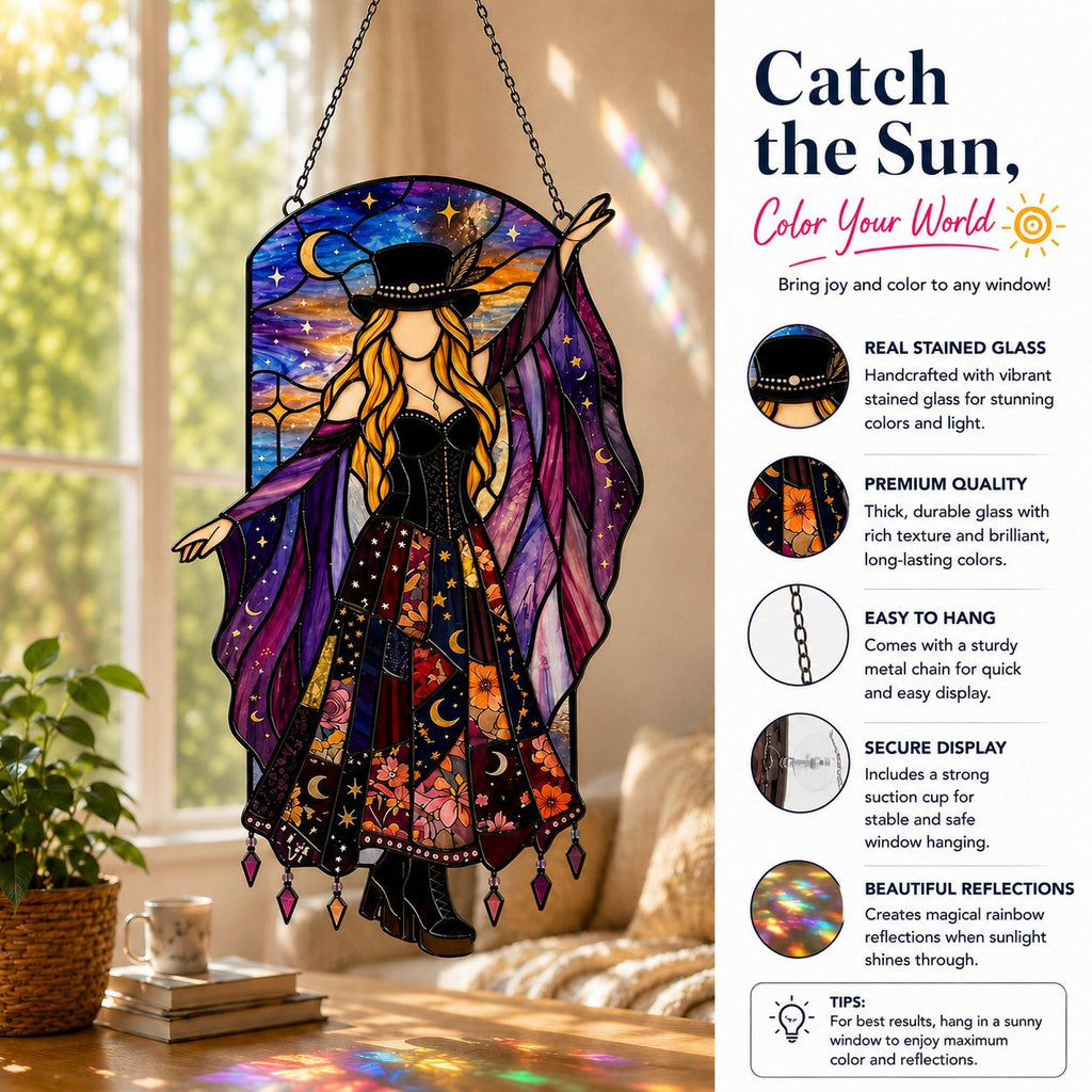 ✨💃 Stevie Nicks 🤘 Handmade Stained Glass Spinning Suncatcher