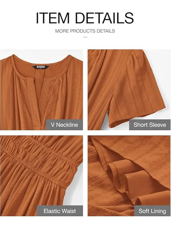 ✨✨Women's Summer 2026 Casual Maxi Dress Lightweight Short Sleeve V Neck Boho Dress with Pockets #Outdoorfun