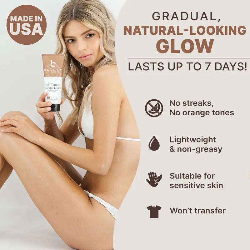 ✨✨Self Tanner Body Lotion - Best Gradual Natural Bronzed Sunless Hydrating Streak Free Tanning Glow Made in USA, Vegan Cruelty Free