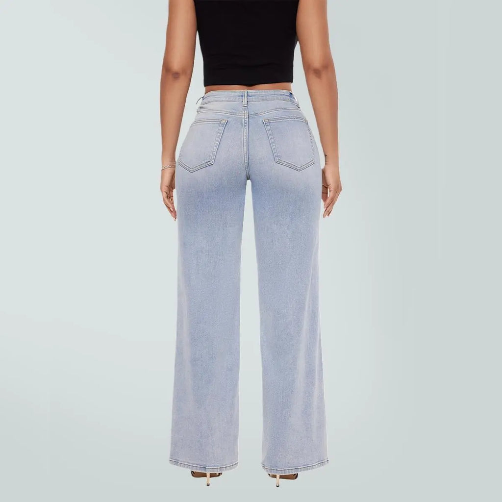 ✨✨Mid-low Rise Baggy Jeans Stretchy Wide Leg for Women Distressed Pants Womenswear Bottom Lady Basic Minimalist Comfortable Denim Tummy Control Curve Hugging Plus Size Regular Size BBL Spring Fashion Daily Outfits