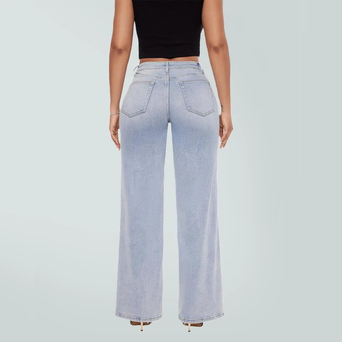 ✨✨Mid-low Rise Baggy Jeans Stretchy Wide Leg for Women Distressed Pants Womenswear Bottom Lady Basic Minimalist Comfortable Denim Tummy Control Curve Hugging Plus Size Regular Size BBL Spring Fashion Daily Outfits