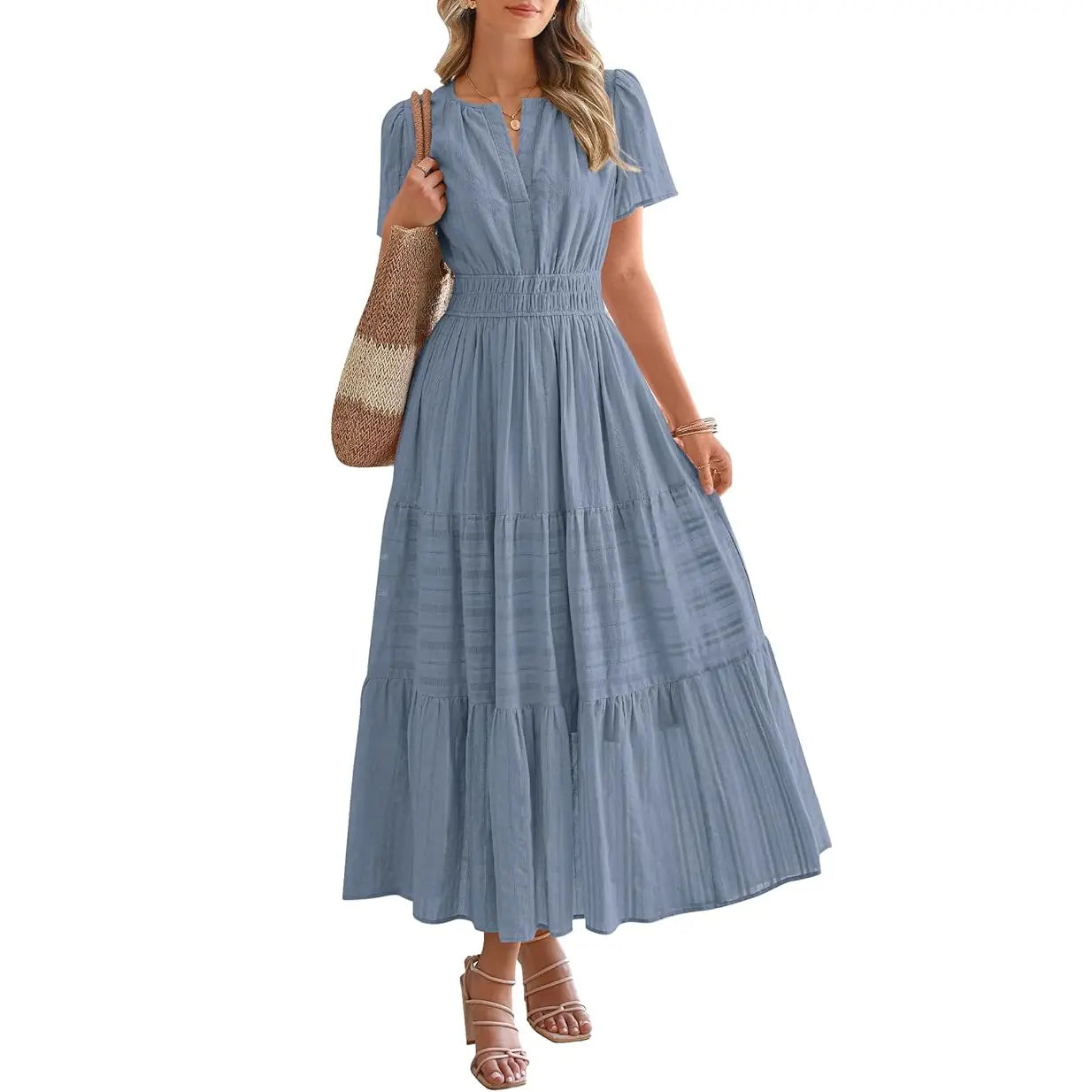 ✨✨Women's Summer 2026 Casual Maxi Dress Lightweight Short Sleeve V Neck Boho Dress with Pockets #Outdoorfun