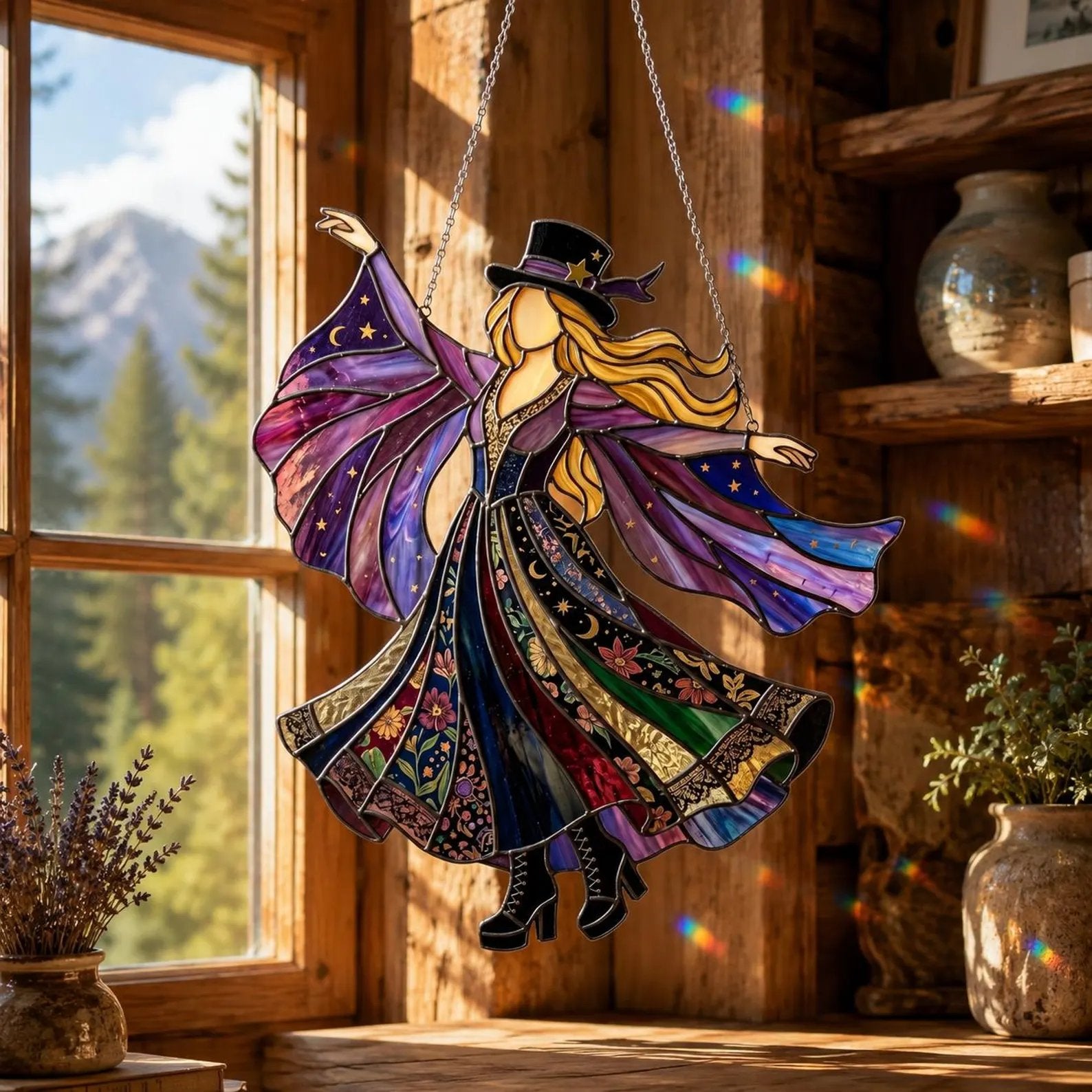 ✨💃 Stevie Nicks 🤘 Handmade Stained Glass Spinning Suncatcher