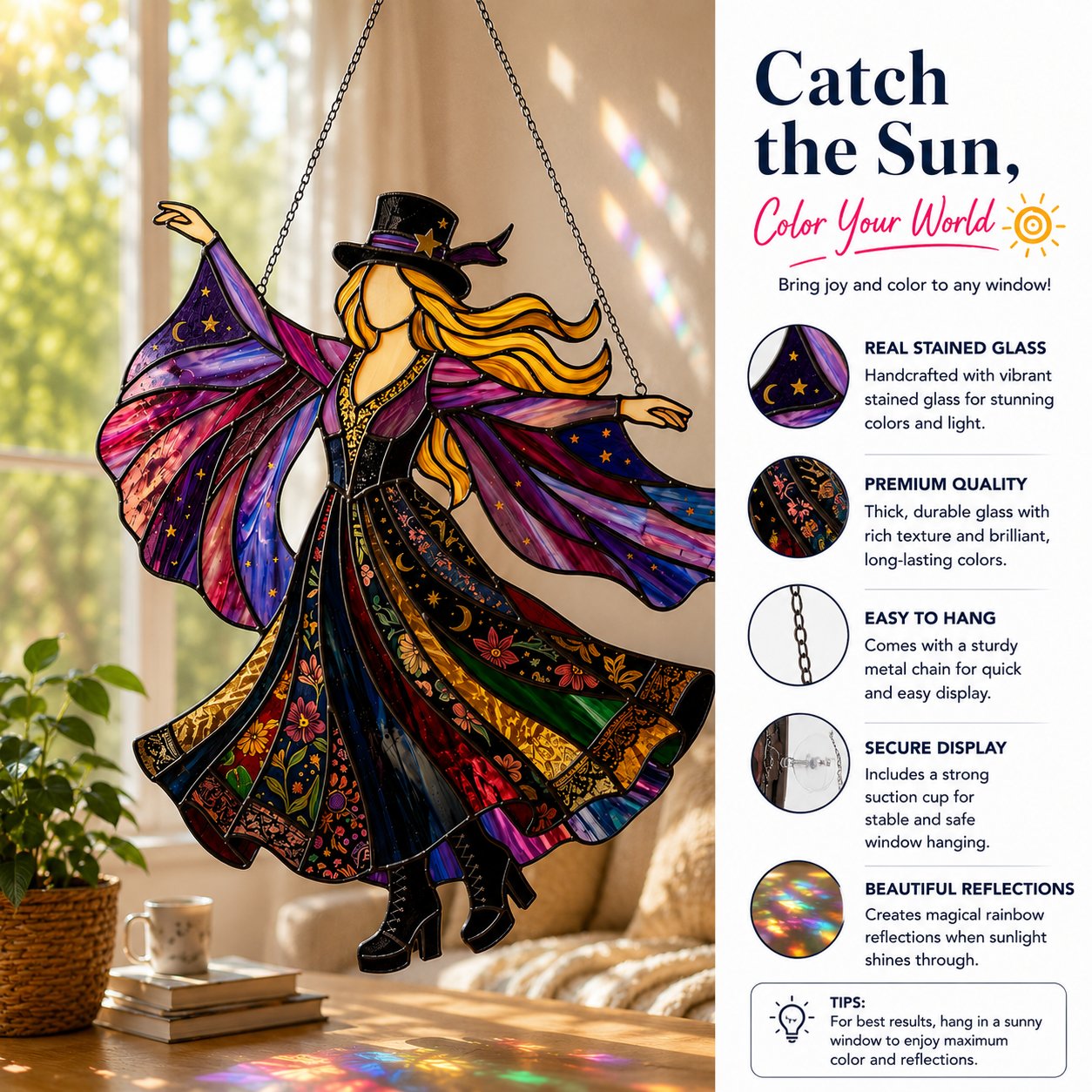 ✨💃 Stevie Nicks 🤘 Handmade Stained Glass Spinning Suncatcher