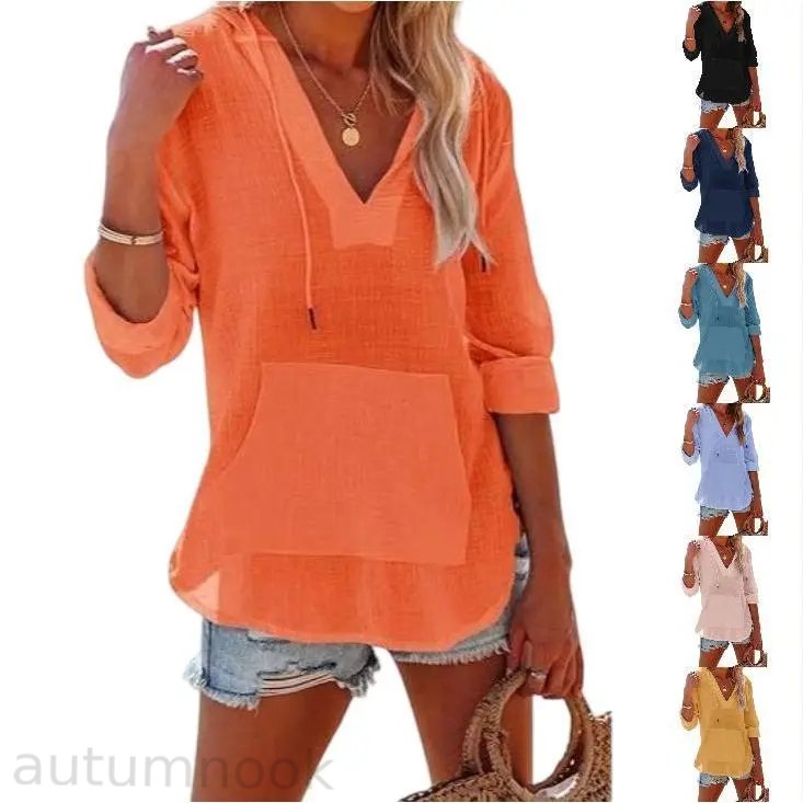 ✨✨Women's Beach Cover Up hoodies sweatshirt Long Sleeve V Neck Pocketed Hooded Shirt Top Casual Womenswear
