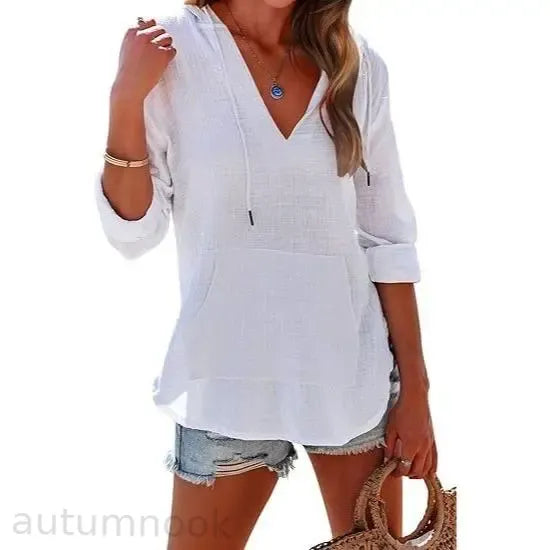 ✨✨Women's Beach Cover Up hoodies sweatshirt Long Sleeve V Neck Pocketed Hooded Shirt Top Casual Womenswear