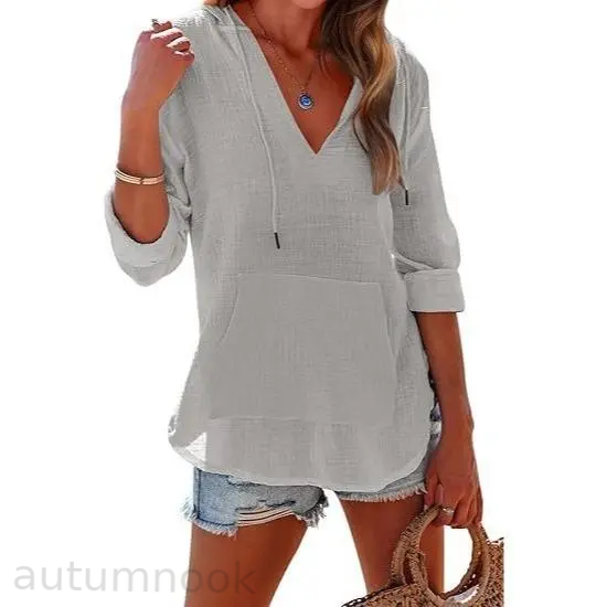 ✨✨Women's Beach Cover Up hoodies sweatshirt Long Sleeve V Neck Pocketed Hooded Shirt Top Casual Womenswear