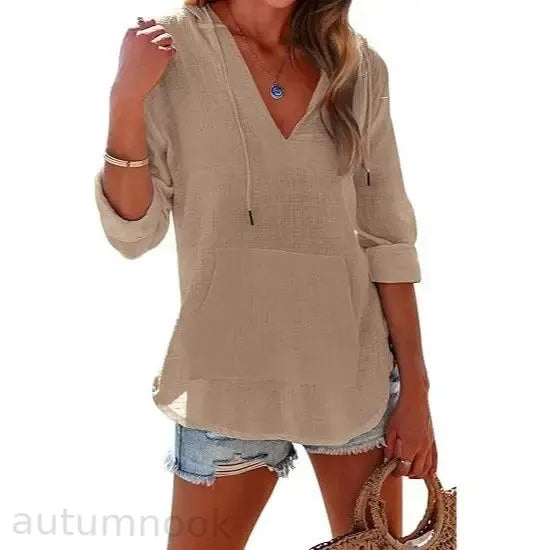 ✨✨Women's Beach Cover Up hoodies sweatshirt Long Sleeve V Neck Pocketed Hooded Shirt Top Casual Womenswear