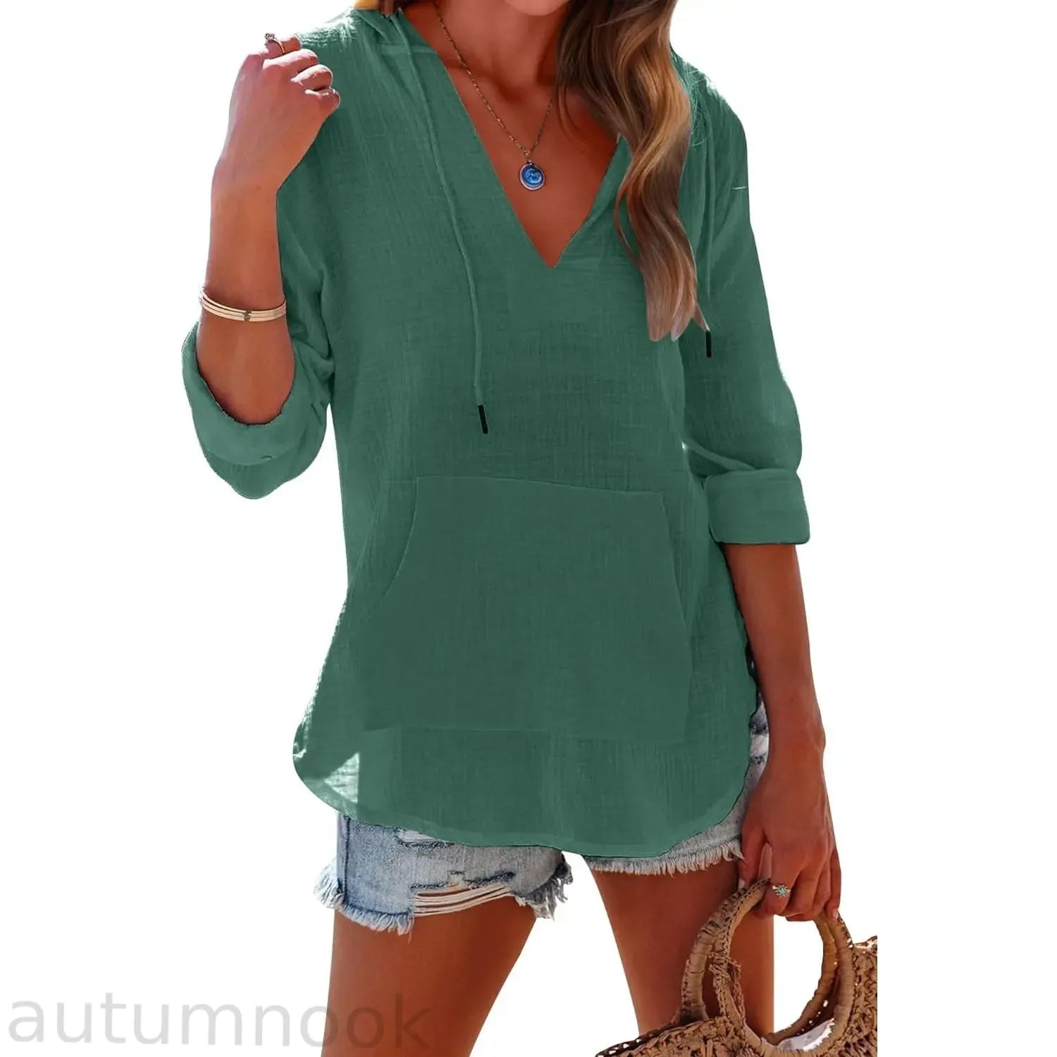 ✨✨Women's Beach Cover Up hoodies sweatshirt Long Sleeve V Neck Pocketed Hooded Shirt Top Casual Womenswear