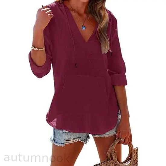 ✨✨Women's Beach Cover Up hoodies sweatshirt Long Sleeve V Neck Pocketed Hooded Shirt Top Casual Womenswear