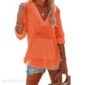 ✨✨Women's Beach Cover Up hoodies sweatshirt Long Sleeve V Neck Pocketed Hooded Shirt Top Casual Womenswear