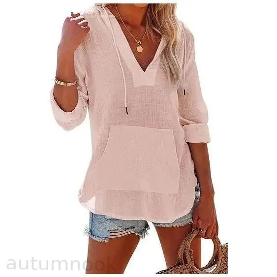 ✨✨Women's Beach Cover Up hoodies sweatshirt Long Sleeve V Neck Pocketed Hooded Shirt Top Casual Womenswear