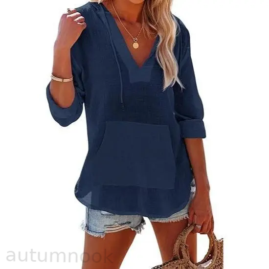 ✨✨Women's Beach Cover Up hoodies sweatshirt Long Sleeve V Neck Pocketed Hooded Shirt Top Casual Womenswear